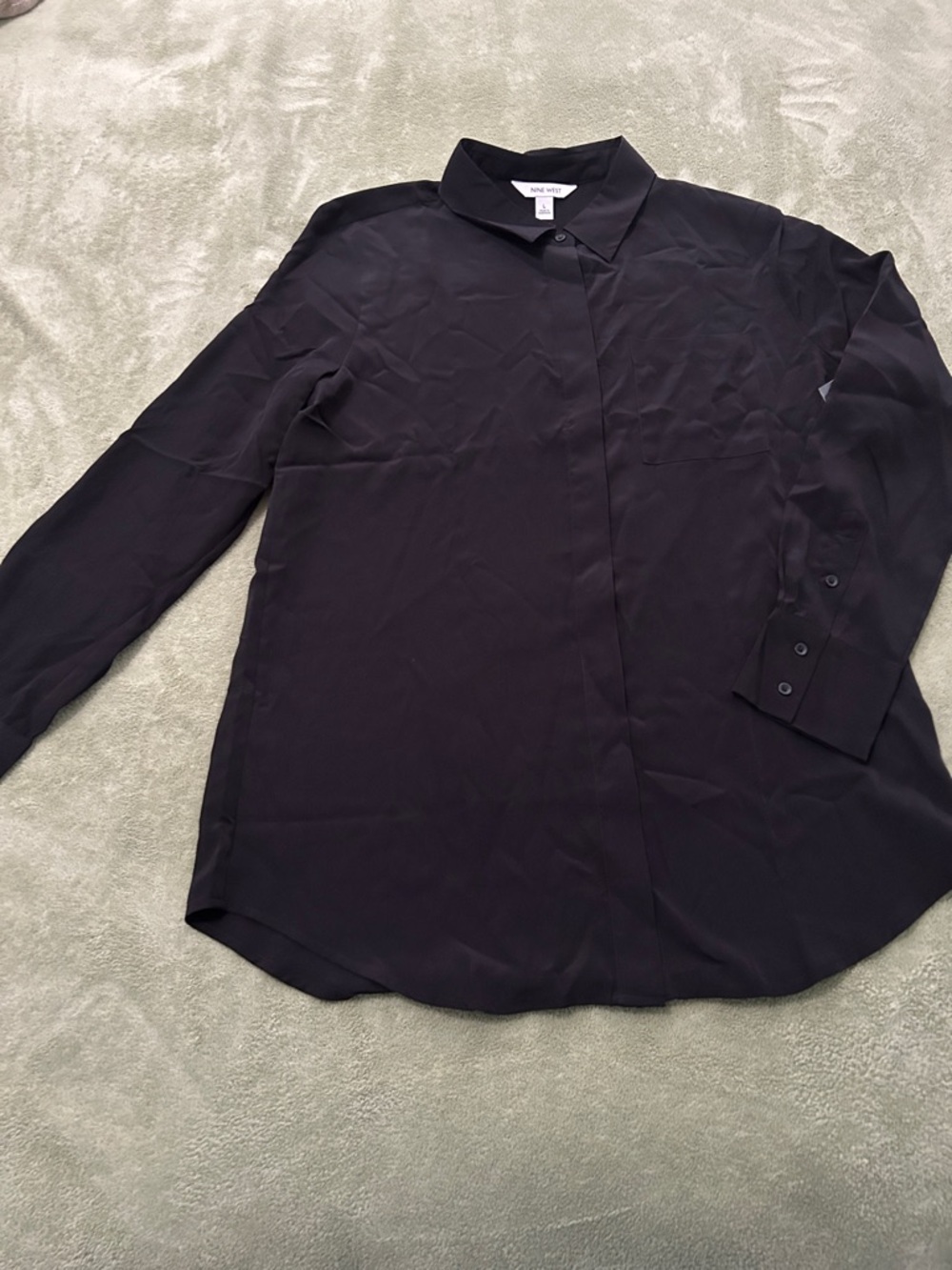 Nine West Black Long-Sleeve Button Front Blouse